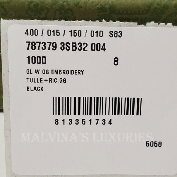 GUCCI GLOVES 787379 BLACK TULLE w GG LOGO MOTIF EMBROIDERY sz 8 / L - Picture 14 of 14